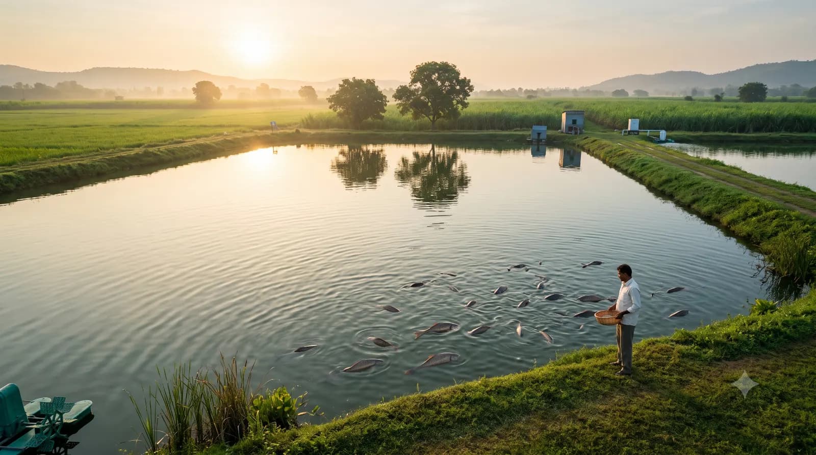 Fish in a pond raised on Himalayan fish feed